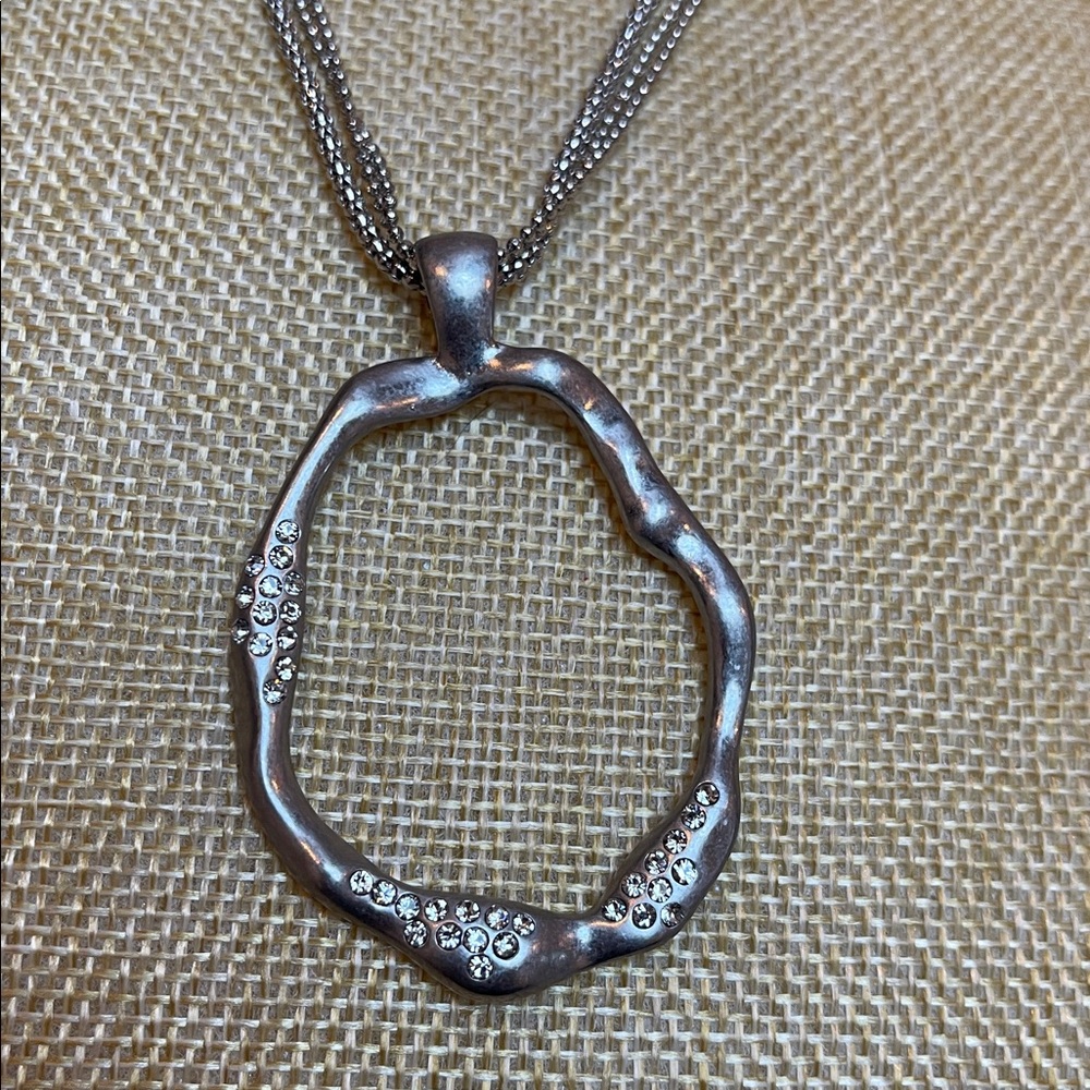 Lia Sophia triple-strand silver-tone necklace with 2.25” abstract pendant
